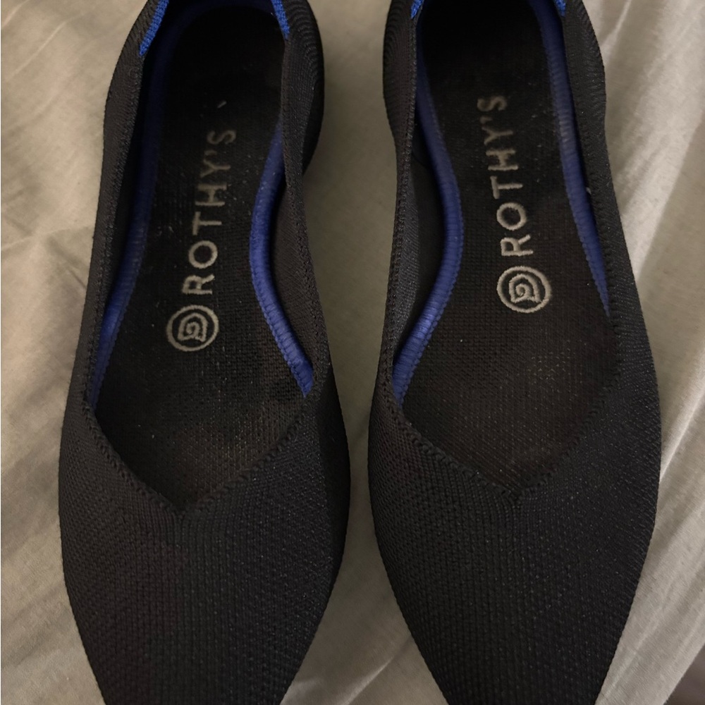 ROTHY'S The Point Poseidon Black & Blue Ballet Flat Shoes Size W7